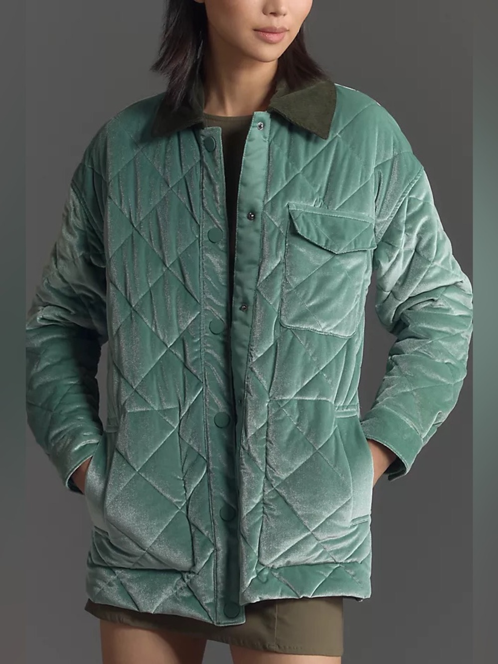 NWT Anthropologie NVLT Reversible Quilted Sage Green Corduroy Jacket